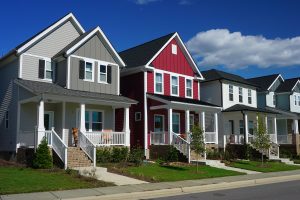 Row of homes with polymer siding